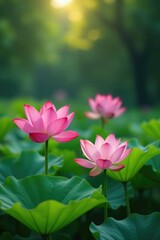 Obraz premium Lotus flowers blooming in a serene environment, lotus, nature