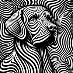  dog picture made of black and white line art images generated in AI