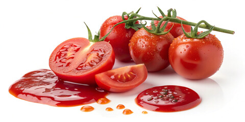 A Tantalizing Image of Fresh Tomatoes Splashing in Delicious Ketchup for Culinary Presentation