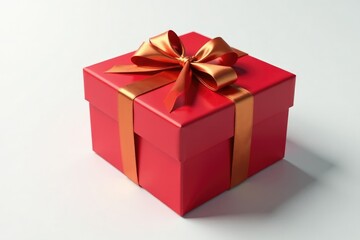 Obraz premium Luxurious red gift box with gold ribbon on a white background, packaging, luxury
