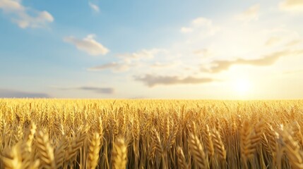 Golden sunset over a wheat field, serene landscape photography of nature's beauty