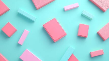 Colorful Geometric Shapes Arranged on a Soft Blue Background for Modern Design and Creative Inspiration