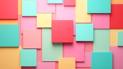 Colorful Geometric Shapes Arrangement in Bright Pastel Tones for Modern Background or Creative Design Projects