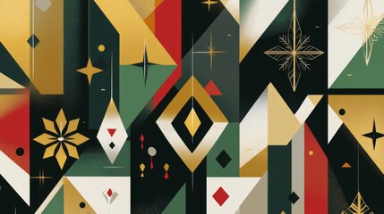 Obraz premium 27.A creative abstract Christmas design showcasing geometric patterns, with a modern and minimalistic approach. Various lines and shapes, such as triangles and diamonds, are interspersed with small