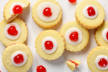 Empire Biscuits classic Scottish cookie. white background, top view