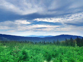 Fototapeta premium Mountain landscape natural travel background in the summer season with beautiful sky