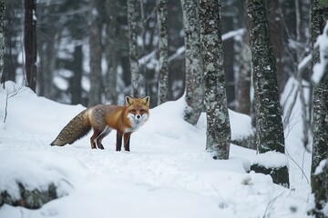 Fototapeta premium male and female fox in the snow in the woods.