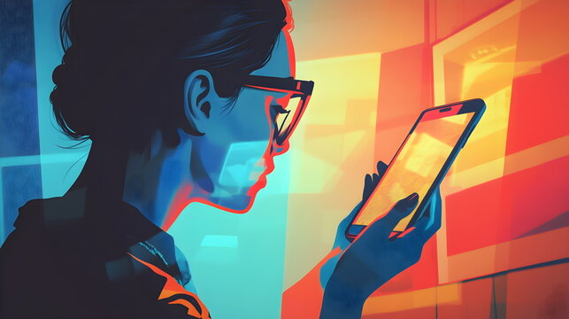 Lady watching in the screen of the smartphone, browsing social media, reading messages, checking notifications, engaging in online shopping, video calling,chatting, modern technology-driven lifestyle.