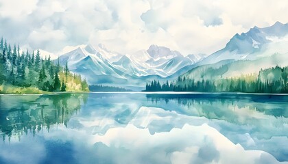 Naklejka premium Serene Mountain Lake Reflecting Majestic Peaks