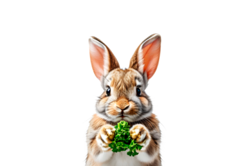 white rabbit in a white shirt on transparent background