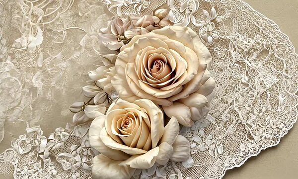 Beige roses lace background, elegant wedding invitation design