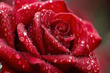 Close-up of a red rose with water droplets, showcasing its beauty and freshness.