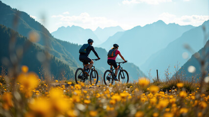 Fototapeta premium Scenic Mountain Biking Adventure in Nature