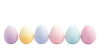 Row of pastel colored easter eggs on transparent background