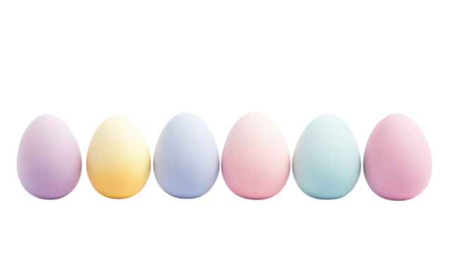 Row of pastel colored easter eggs on transparent background