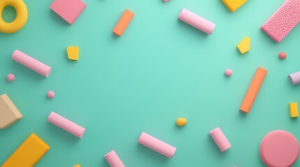 Colorful Geometric Shapes on a Soft Mint Background for Creative Design Projects and Artwork Inspiration