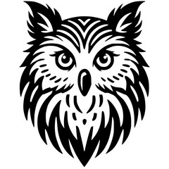 Silhouette of a combination of owl and wolf faces