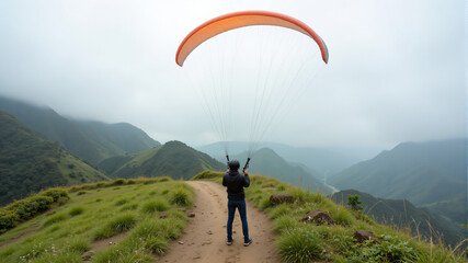 Obraz premium Adventure Awaits Paragliding Over Majestic Mountains