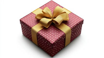 Obraz premium A maroon gift box with gold ribbon and dots