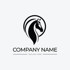 Simple horse logo design template in black and white and circle elements