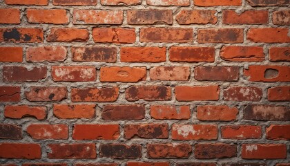 Obraz premium Weathered Red-Brown Brick Wall with Detailed Mortar Pattern