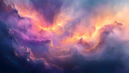 Fototapeta premium Celestial Nebula Mountainscape Vivid Colorscape