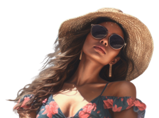 PNG Thai woman sunbath in the beach sunglasses swimwear summer.