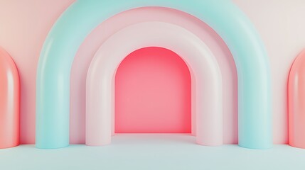Colorful Minimalist Arches in Soft Pastel Tones for Creative Interior Design and Modern Art Scenes