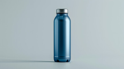 mock up empty blue water bottle thermos, white background