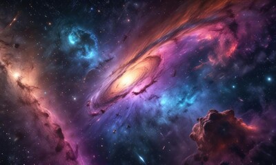 Fototapeta premium Shimmering stars and galaxies in a colorful background , shimmering stars, cosmic colors
