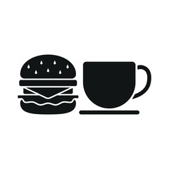 Coffee glass and hamburger set icon represents a classic fast food and beverage combo, perfect for café branding, restaurant menus, food delivery apps, and casual dining visuals.