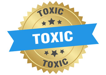 toxic. toxic round blue and gold label isolated on transparent background