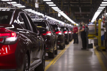 Fototapeta premium Car production line in a manufacturing facility