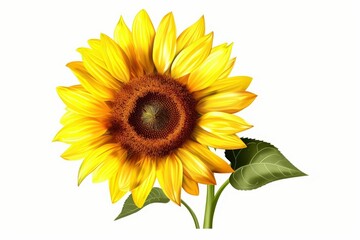 Fototapeta premium Isolated Sunflower with Bright Yellow Petals and Rich Brown Center on a Clean White Background for Nature and Floral Designs