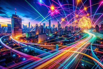 Obraz premium Abstract Digital Data Flow: Long Exposure Futuristic Technology