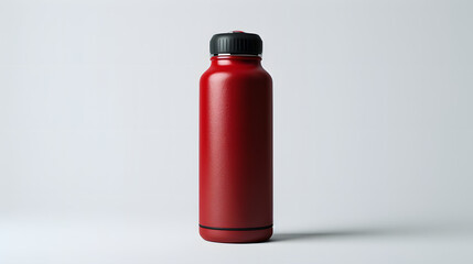 mock up empty red water bottle thermos, white background