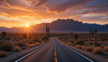 sunset over the road