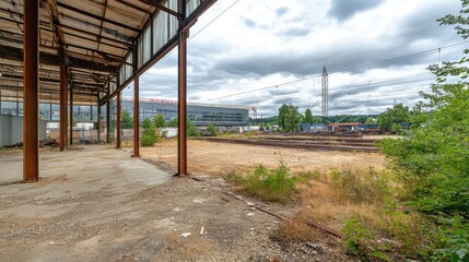 Obraz premium Empty construction site with abandoned cranes, economic slowdown, financial crisis background, unfinished projects, recession impact.