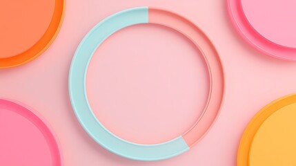 Obraz premium Colorful round plates in pastel shades arranged on a soft pink background for a modern dining setting
