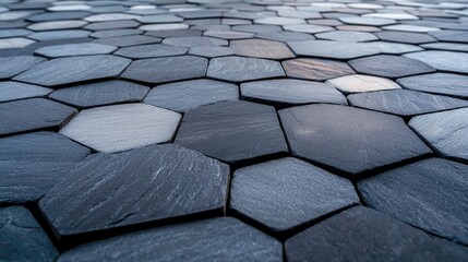 Hexagonal stone pavement, outdoor, sunlight, texture background, design