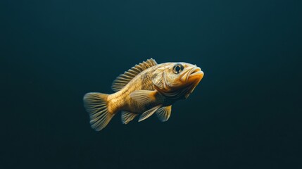 Fototapeta premium Single yellow fish swimming in dark water.