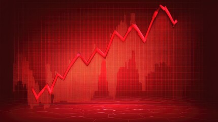 Fototapeta premium Falling red stock market graph on a futuristic screen, economic recession concept, digital financial crisis background, business downturn.