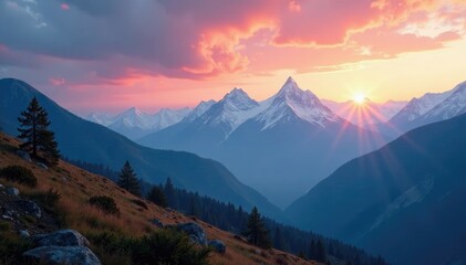 Serene and peaceful Himalayan landscape at dawn with a cloudy sky, landscape, himalayas