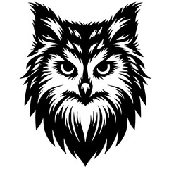 Silhouette of a combination of owl and wolf faces