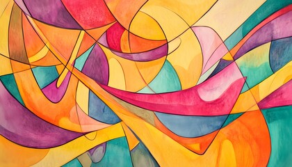 Abstract Watercolor Painting of Intertwined Colorful Shapes