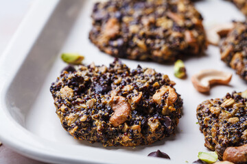 Healthy quinoa cookies with nuts and chocolate.