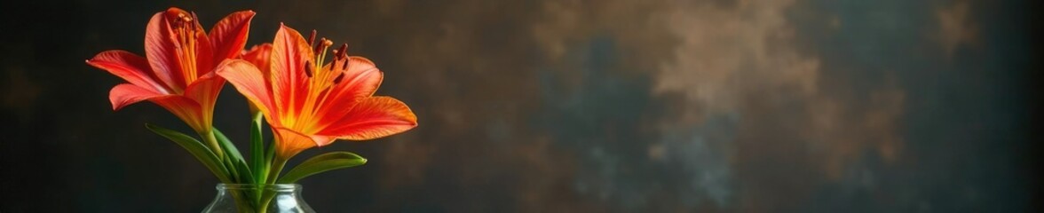 Fototapeta premium Single peruvian lily astroemeria in a glass container, floral, vases, flowers