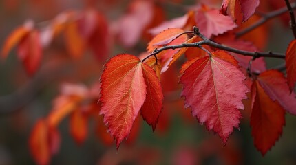 Vibrant Red Autumn Leaves on a Delicate Branch Highlighting Nature's Transition.