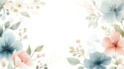 Naklejka premium 26.A beautiful hand-painted watercolor wreath featuring a mix of blue, pink, and green flowers. The wreath is designed with delicate leaves and soft petals, each bloom uniquely painted with subtle