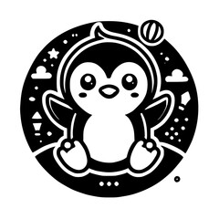 Adorable Penguin Illustration: Cute Black and White Cartoon Bird Design